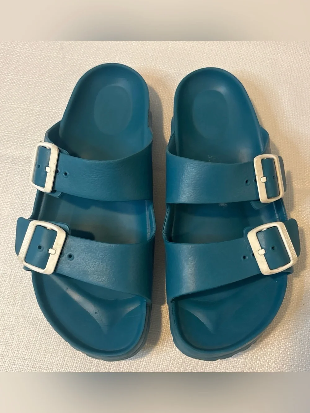 Birkenstock Arizona Teal Blue Two-Strap Slide Sandals - Picture 3 of 8